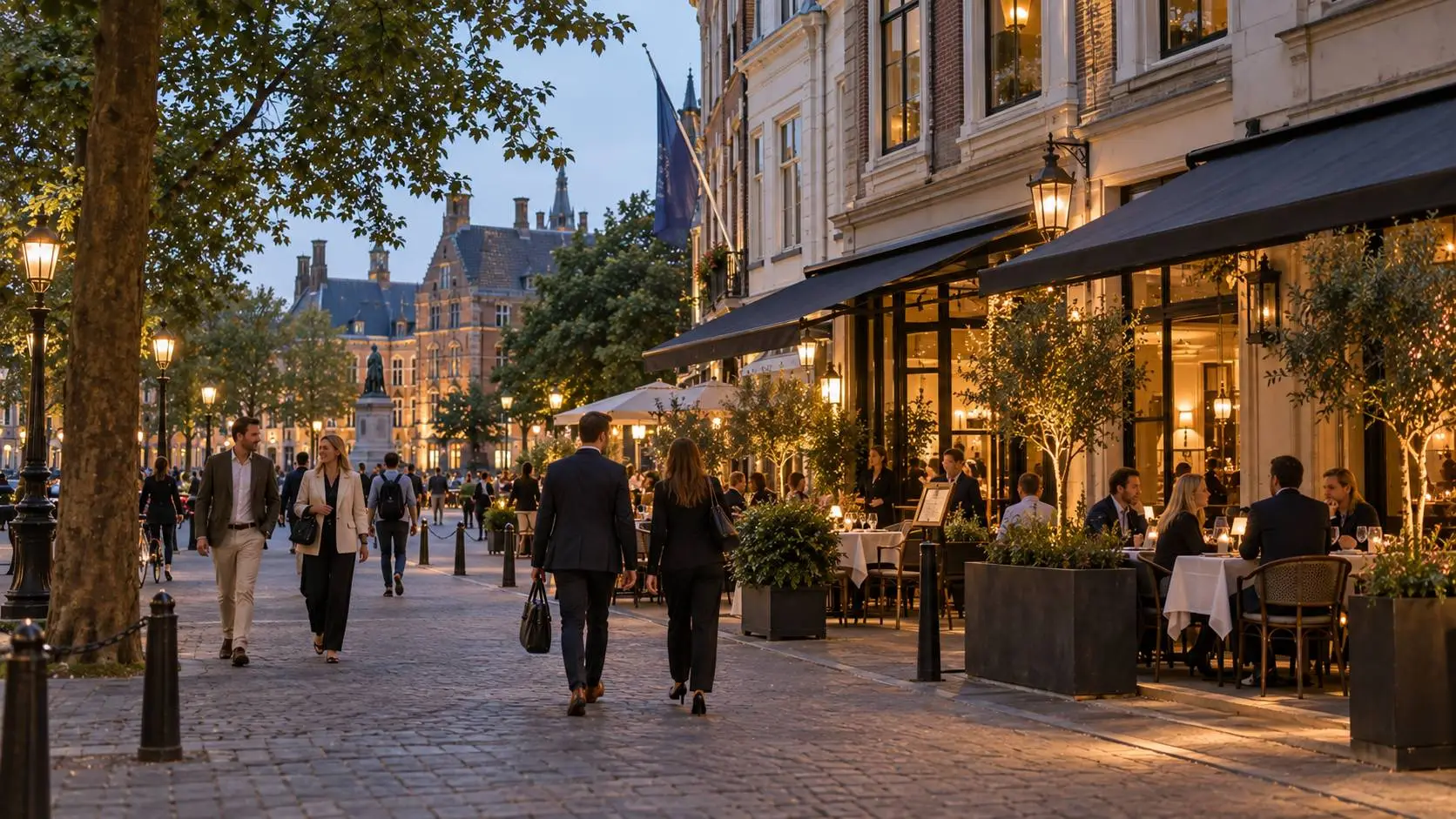 Restaurants in Den Haag in een elegante stadsomgeving met terrassen en stedelijke sfeer