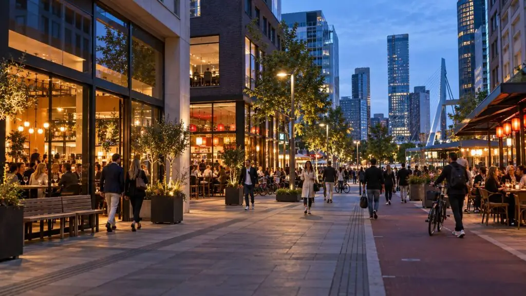 Restaurants in Rotterdam in een moderne stadsomgeving met diverse keukens en levendig avondleven